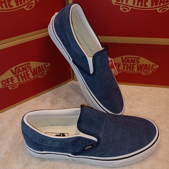 Vans Men's 6.5/Women's 8 Slip On Debossed "Off The Wall" Blue RARE - Picture 3 of 12